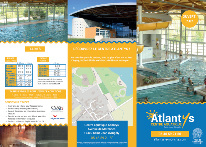 Recto du dépliant pour le centre aquatique Atlantys